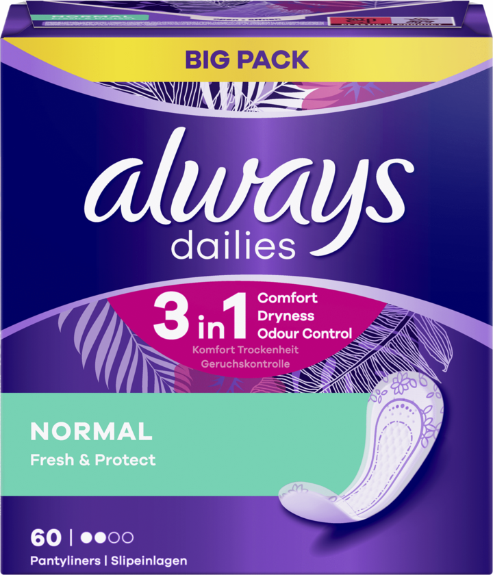 Always Dailies Fresh & Protect Panty Liners Normal x 60